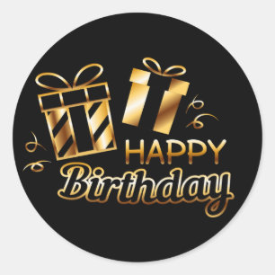 Sticker Rond Joyeux anniversaire - Black & Gold 4 S