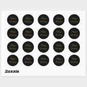 Sticker Rond Joyeux Anniversaire Black Gold Elegant Glam (Feuille)