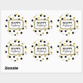 Sticker Rond Joyeux Anniversaire Blanc Noir Confetti Or (Feuille)