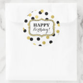 Sticker Rond Joyeux Anniversaire Blanc Noir Confetti Or (Sac)