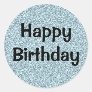 Sticker Rond Joyeux Anniversaire Bleu Argent Paillettes scintil