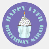 Sticker Rond Joyeux Anniversaire Bleu Cupcake Sprinkles Frostin (Devant)