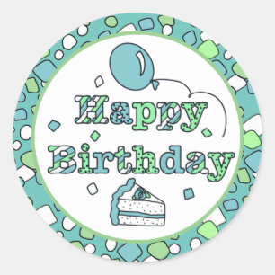 Sticker Rond Joyeux anniversaire bleu et vert