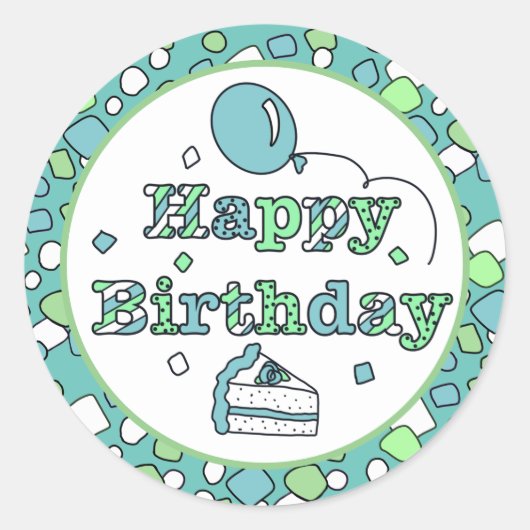 Sticker Rond Joyeux anniversaire bleu et vert (Devant)