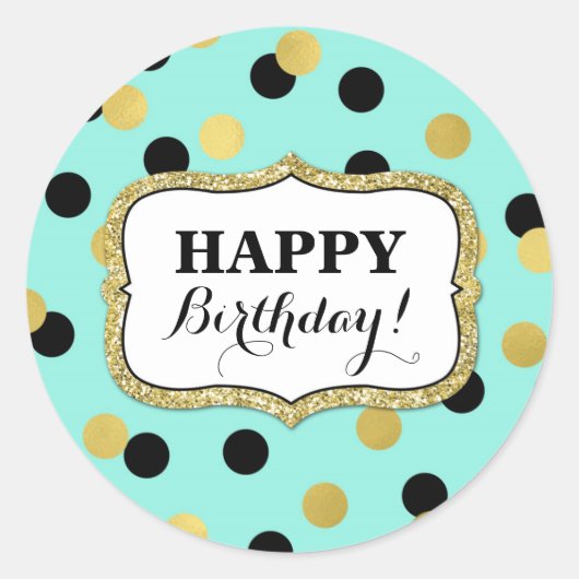 Sticker Rond Joyeux Anniversaire bleu Noir Confetti (Devant)