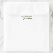 Sticker Rond Joyeux anniversaire bleu vert gris (Sac)