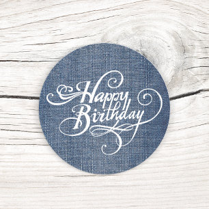 Sticker Rond Joyeux anniversaire Blue Jean