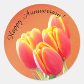 Sticker Rond Joyeux Anniversaire Bouquet de Tulipe orange (Devant)