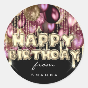 Sticker Rond Joyeux Anniversaire Bourgogne Silver BALLONS Or No