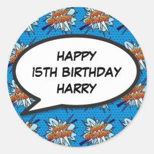 Sticker Rond Joyeux Anniversaire Bulle de Parole Fun Retro Band