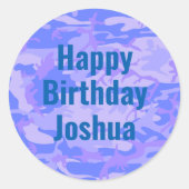 Sticker Rond Joyeux Anniversaire Camouflage Pastel Bleu Abstrai (Devant)
