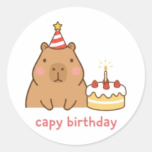 Sticker Rond Joyeux Anniversaire Capy Fête Mignonne Capybara
