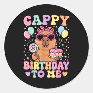 Sticker Rond Joyeux anniversaire capybara pour les filles migno