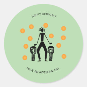 Sticker Rond Joyeux Anniversaire, Célébration Africaine Du Drum