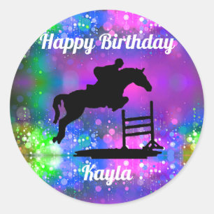 Sticker Rond Joyeux Anniversaire Chasseur Cheval Jumper Equestr