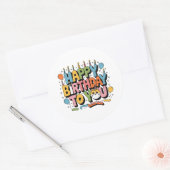 Sticker Rond Joyeux Anniversaire Chat Mignon (Enveloppe)