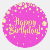 Sticker Rond Joyeux Anniversaire chaud diamants or rose (Devant)