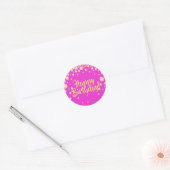 Sticker Rond Joyeux Anniversaire chaud diamants or rose (Enveloppe)