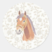Sticker Rond Joyeux Anniversaire Cheval Brun Neutre (Devant)