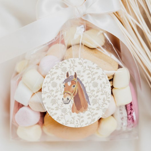 Sticker Rond Joyeux Anniversaire Cheval Brun Neutre