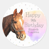 Sticker Rond Joyeux Anniversaire Cheval Retour équitation Joli  (Devant)