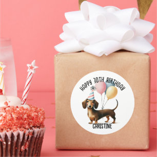 Sticker Rond joyeux anniversaire chien saucisse dachshund amour