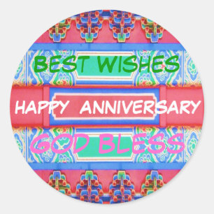 Sticker Rond Joyeux anniversaire - chinois Lucky Color Motif