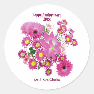 Sticker Rond Joyeux Anniversaire Chrysanthemum Daisy Floral Cut