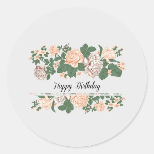 Sticker Rond Joyeux anniversaire | Classique Simple Floral Mode (Devant)
