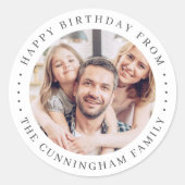 Sticker Rond Joyeux Anniversaire Classique Simple Photo de Fami (Devant)