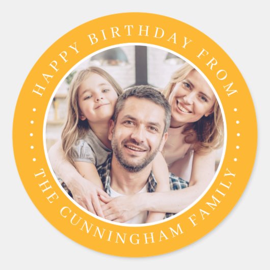 Sticker Rond Joyeux Anniversaire Classique Simple Photo Famille (Devant)
