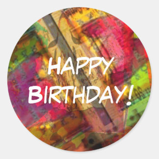 Sticker Rond Joyeux anniversaire coloré
