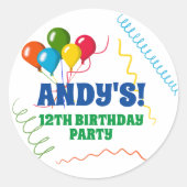 Sticker Rond Joyeux anniversaire coloré avec ballons (Devant)