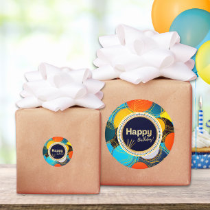 Sticker Rond Joyeux anniversaire coloré des années 80 Retro Abs