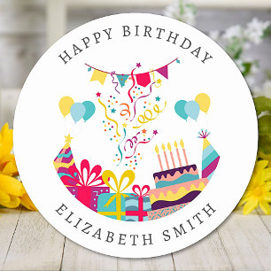Sticker Rond Joyeux Anniversaire Colorful Party Texte personnal
