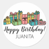 Sticker Rond Joyeux Anniversaire Couleurs Modernes Mignonnes (Devant)