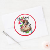 Sticker Rond Joyeux Anniversaire Crâne de Sucre Mignon (Enveloppe)