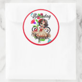 Sticker Rond Joyeux Anniversaire Crâne de Sucre Mignon (Sac)