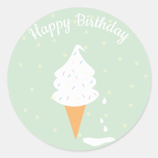 Sticker Rond Joyeux Anniversaire Crème glacée Cone Saupoudrer P (Devant)