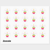 Sticker Rond Joyeux Anniversaire Cupcake rose (Feuille)
