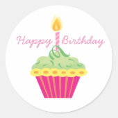 Sticker Rond Joyeux Anniversaire Cupcake rose (Devant)