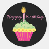 Sticker Rond Joyeux Anniversaire Cupcake rose (Devant)