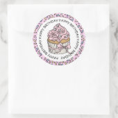 Sticker Rond Joyeux Anniversaire Cupcake rose et vanille    (Sac)