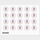 Sticker Rond Joyeux Anniversaire Cupcake Rose et Vanille (Feuille)