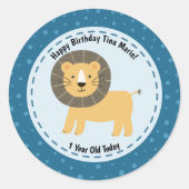 Sticker Rond Joyeux Anniversaire Cute Lion Zoo Animaux (Devant)