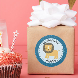 Sticker Rond Joyeux Anniversaire Cute Lion Zoo Animaux