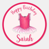 Sticker Rond Joyeux Anniversaire Danse Ballet Rose Ballerina Tu (Devant)