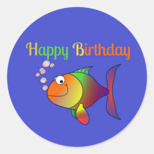 Sticker Rond Joyeux Anniversaire de Bubbles le Poisson