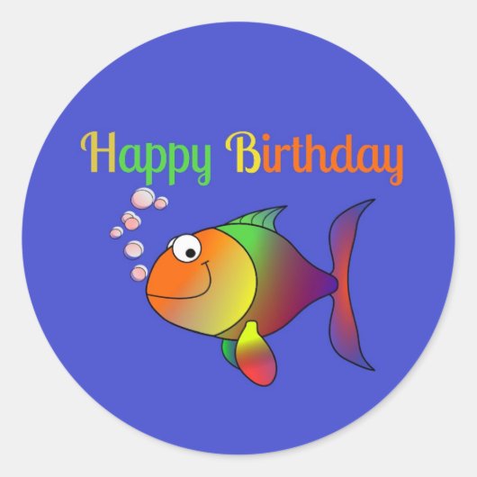 Sticker Rond Joyeux Anniversaire de Bubbles le Poisson (Devant)