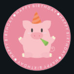 Sticker Rond Joyeux Anniversaire De Cochon Rose<br><div class="desc">Le design de fête d'anniversaire des animaux mignons peut être utilisé comme étiquettes de faveur,  enveloppes sceaux,  etc.</div>